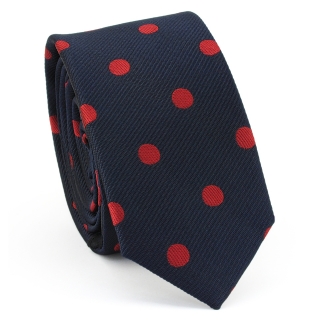 Купить узкий мужской галстук синего цвета в горошек.