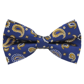 Купить модную галстук-бабочую синего цвета из плотной хлопковой ткани с узором в виде огурцов