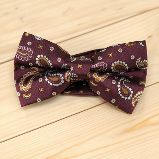 Недорогая модная галстук-бабочка бордового цвета из плотной хлопковой ткани с узором в виде огурцов