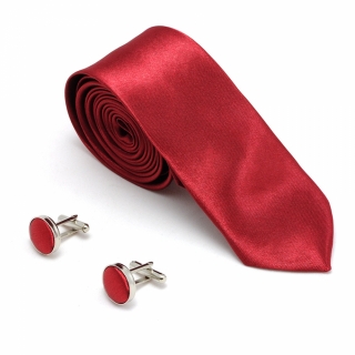 Бордовый набор из галстука и запонок