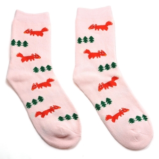 Розовые махровые носки с лисицами